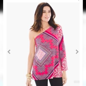 Chico's pink paisley one shoulder blouse size 1 / medium